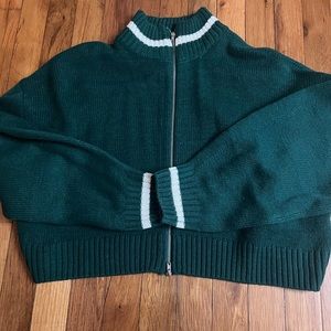 Woman’s Divided H&M Green and White Cropped Zip Up Sweater Size L